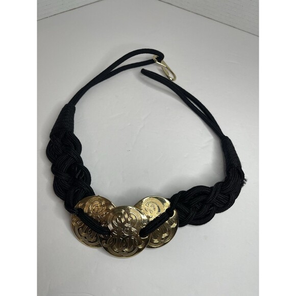 Vintage Black Braided Belt With Gold Medallions 80s 32" - Picture 6 of 7